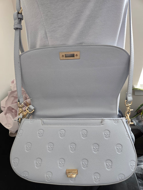 NWT Betsey Johnson Skull‑Embossed Cream Satchel