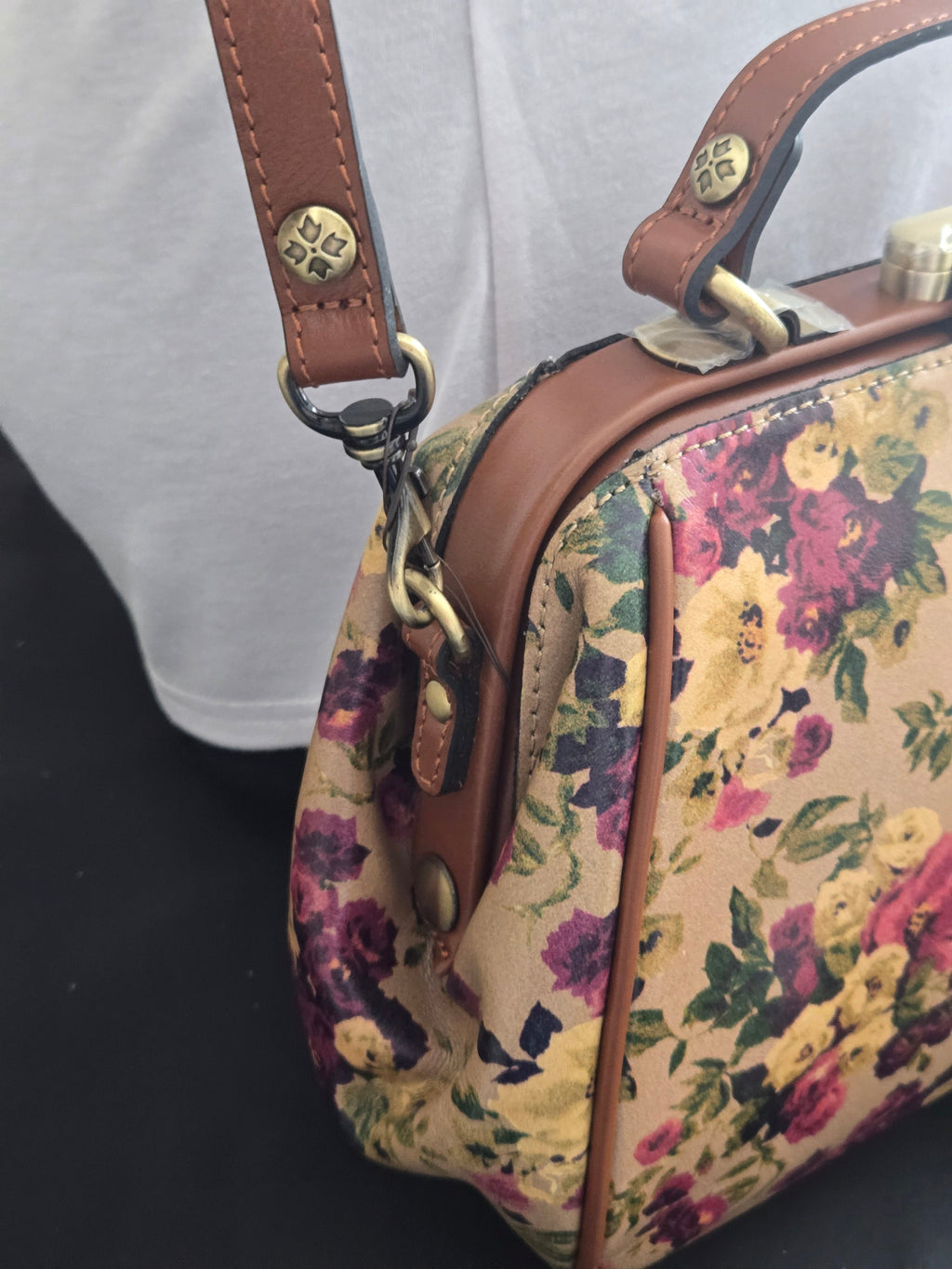 Patricia Nash Floral Frame‑Top Leather Satchel – NWT with Dust Bag