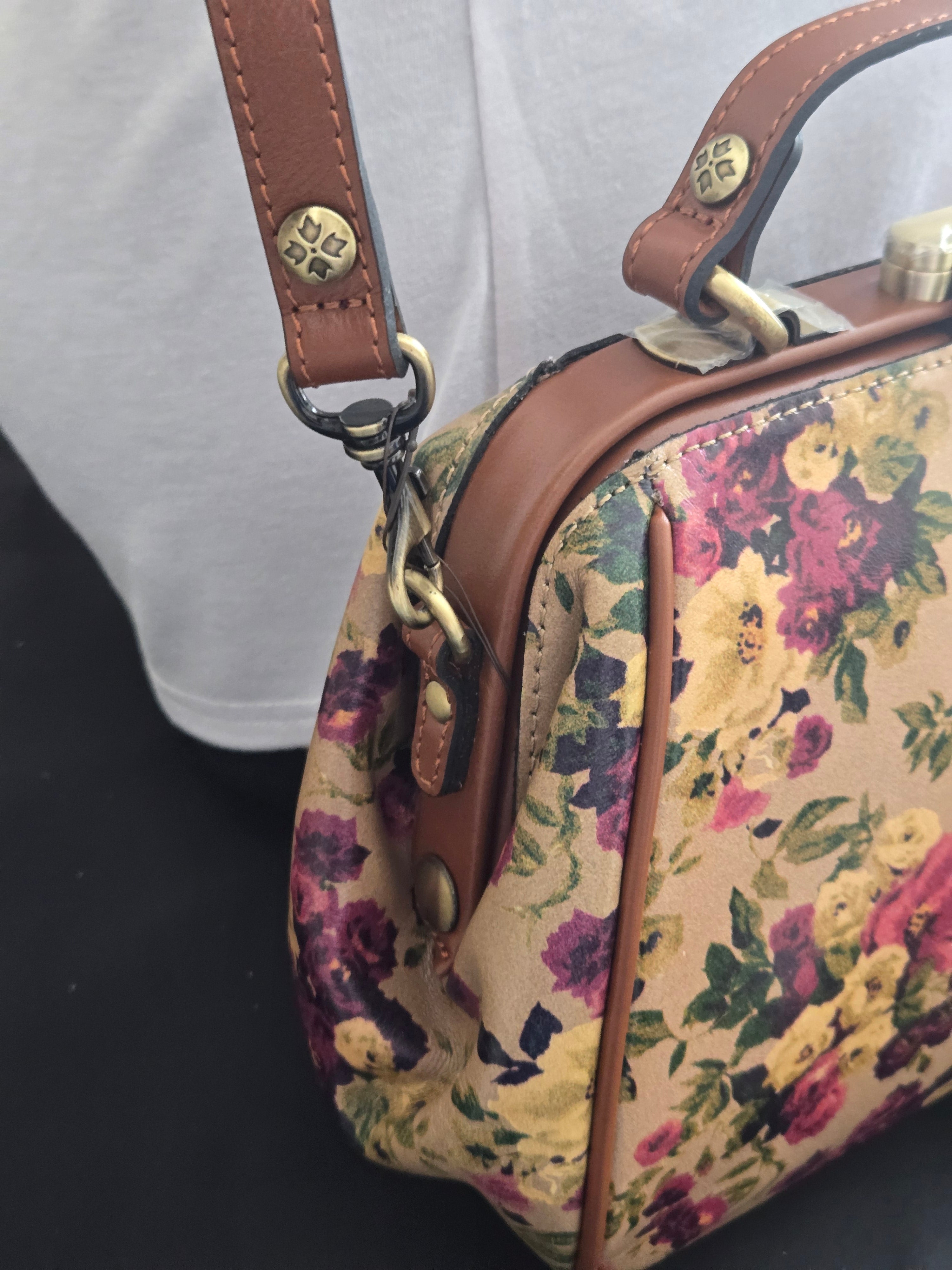 Patricia Nash Floral Frame‑Top Leather Satchel – NWT with Dust Bag