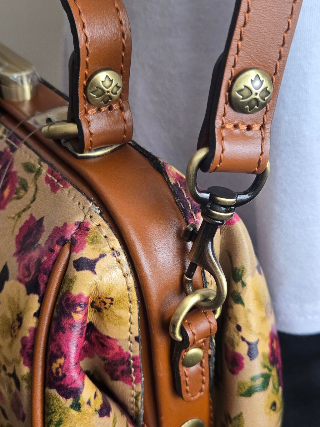 Patricia Nash Floral Frame‑Top Leather Satchel – NWT with Dust Bag