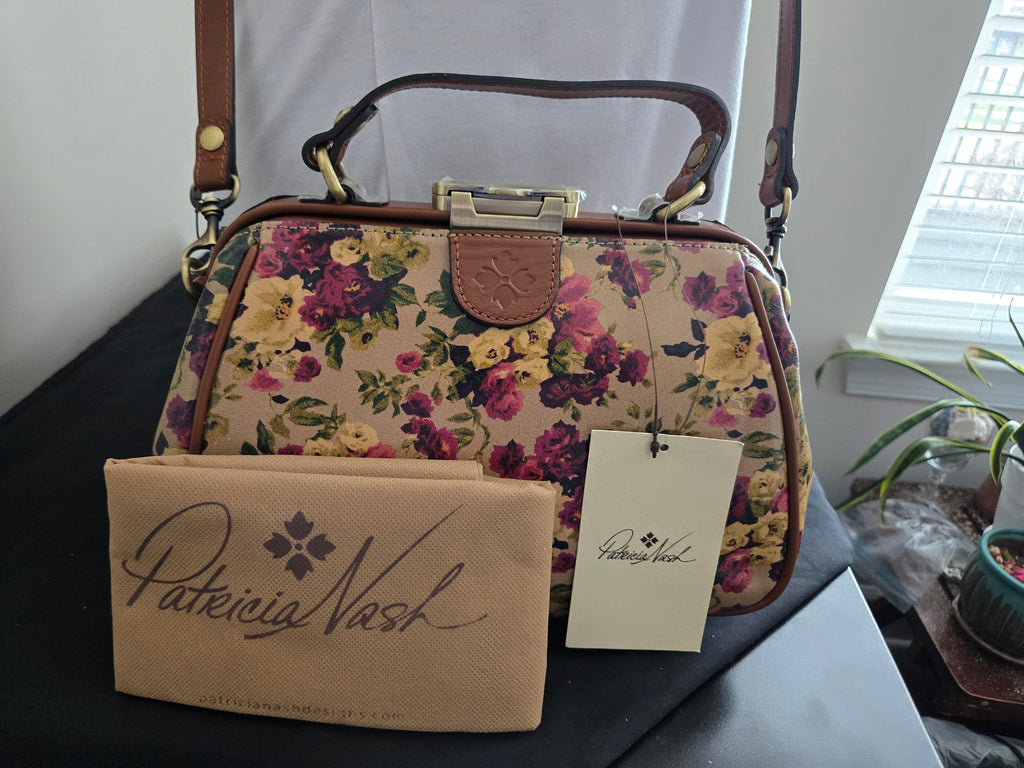 Patricia Nash Floral Frame‑Top Leather Satchel – NWT with Dust Bag