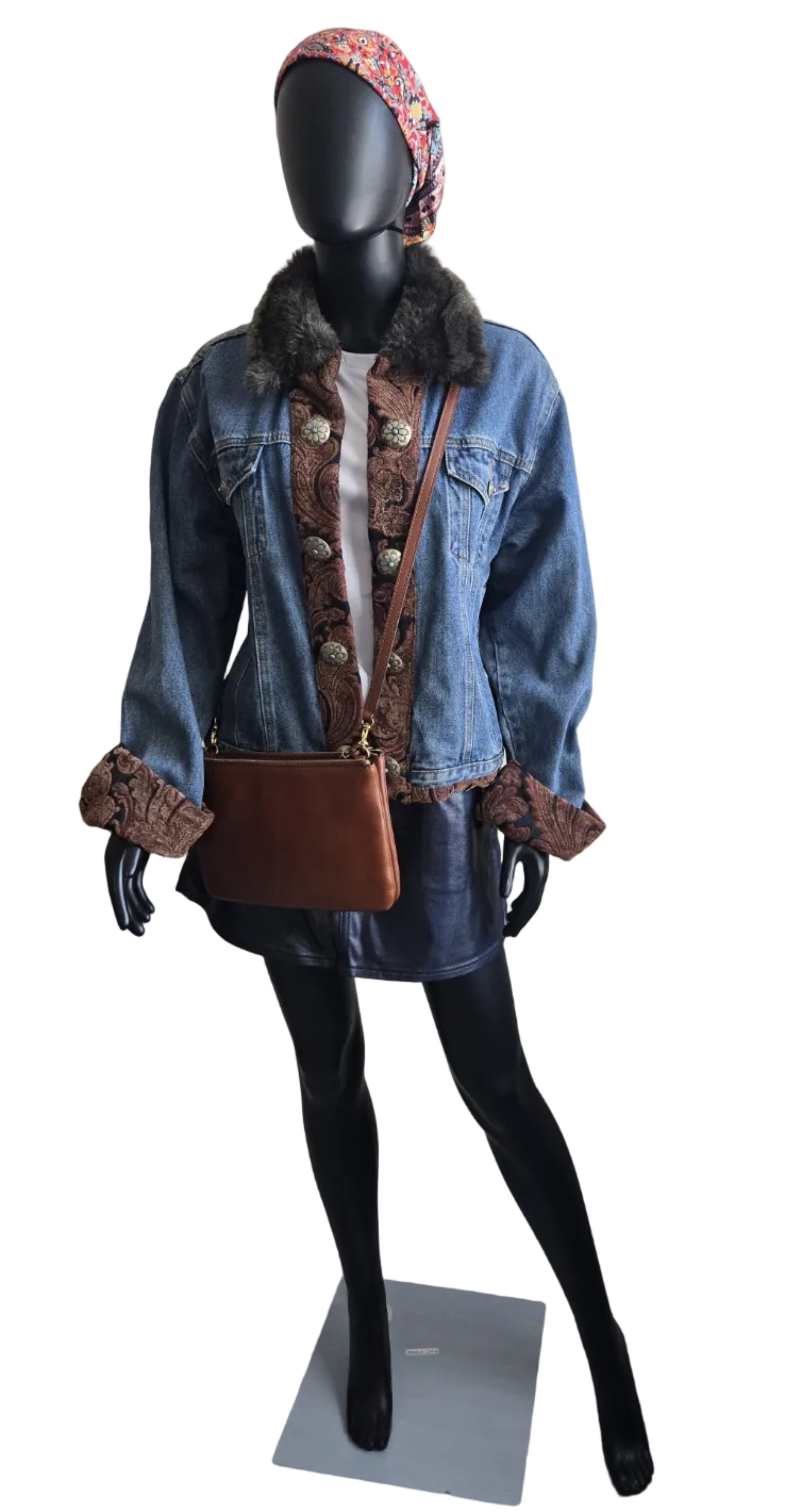 •	T.P. Saddle Blanket & Co. Denim Tapestry Faux Fur Jacket – Size XL