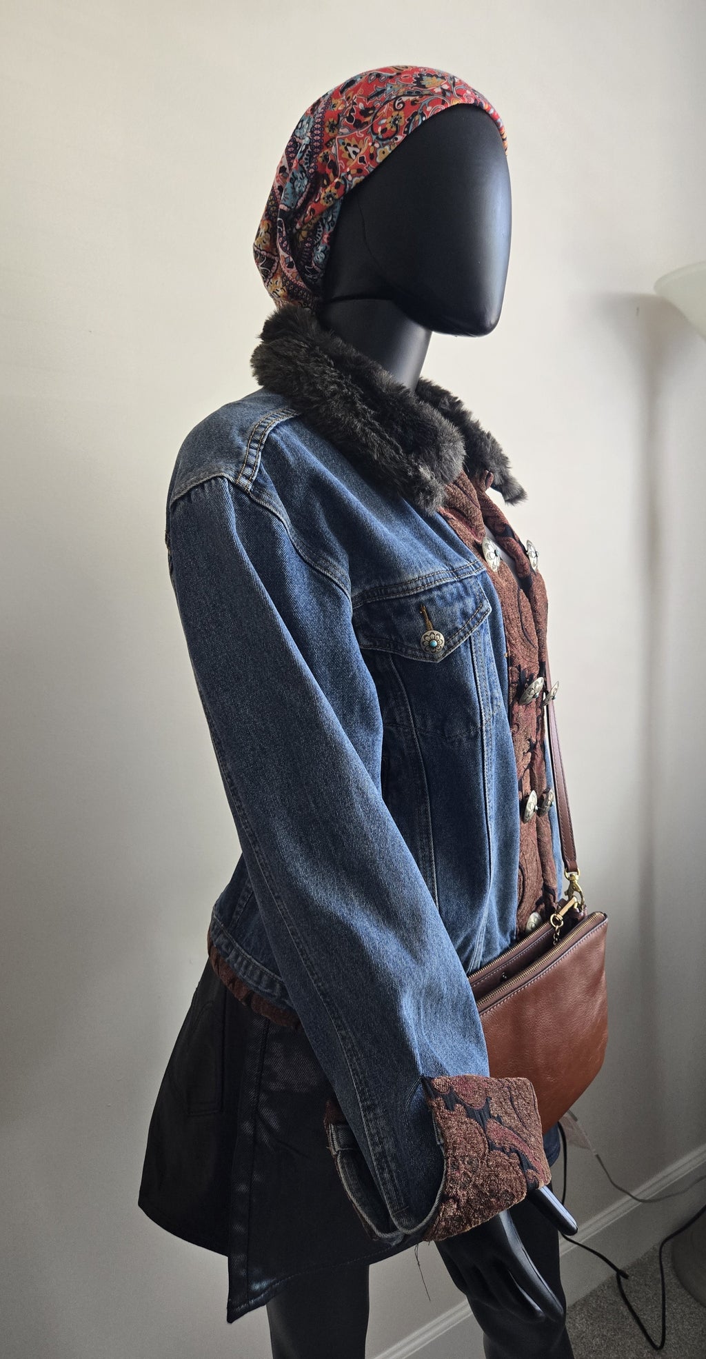 T.P. Saddle Blanket & Co. Denim Tapestry Faux Fur Jacket – Size XL