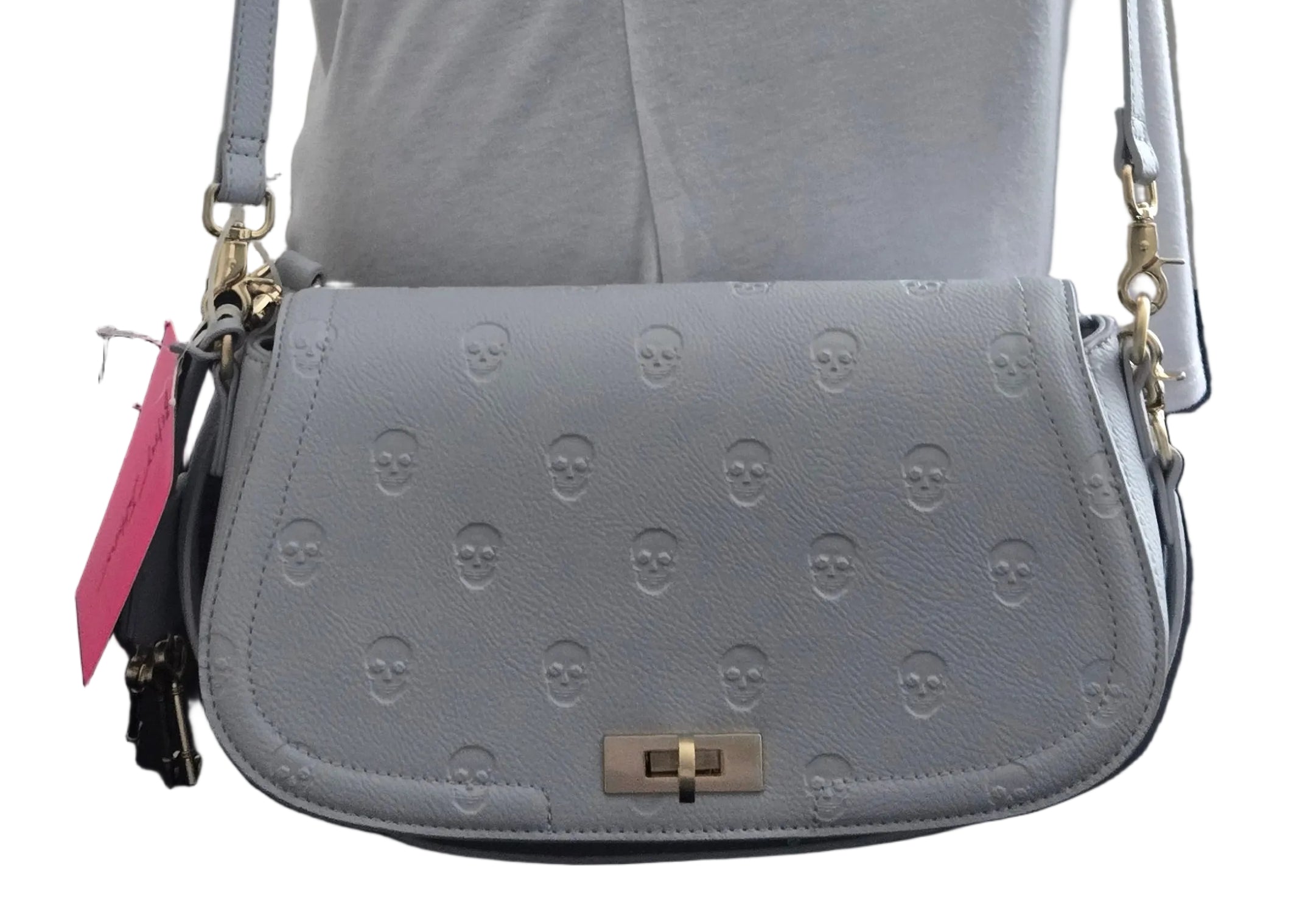 NWT Betsey Johnson Skull‑Embossed Cream Satchel